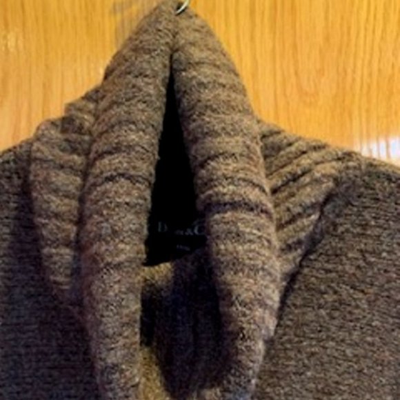 Denim & Co. Wool Blend Brown Pullover Knit Turtleneck Sweater Fringe Sleeve Sz:L - Picture 5 of 7